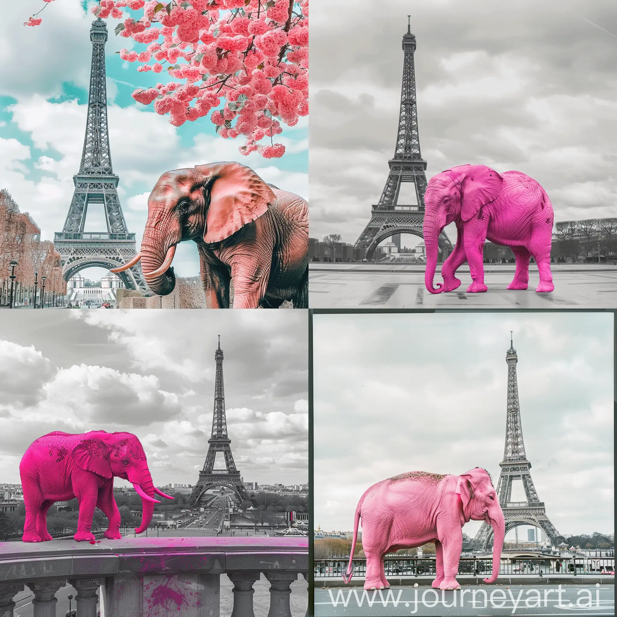 Whimsical-Pink-Elephant-Strolling-Through-Paris