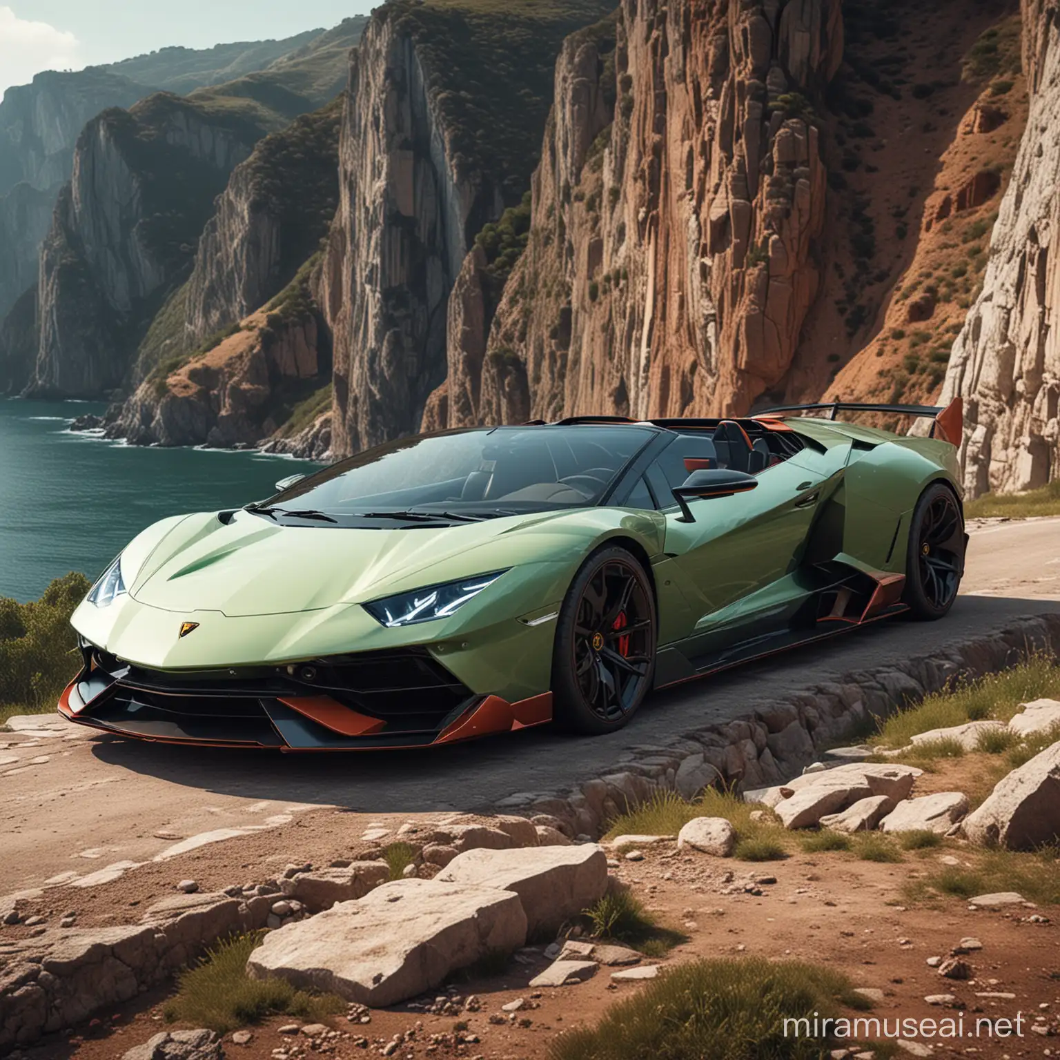 Luxurious Lamborghini Sian overlooking Stunning Cliffside Vista