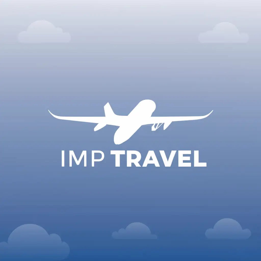 a logo design,with the text "IMP TRAVEL", main symbol:airplane, window, sky,Moderate,be used in Travel industry,clear background