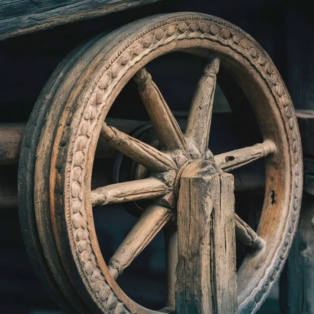 Rustic-Wooden-Wheel-Against-a-Vintage-Barn-Background