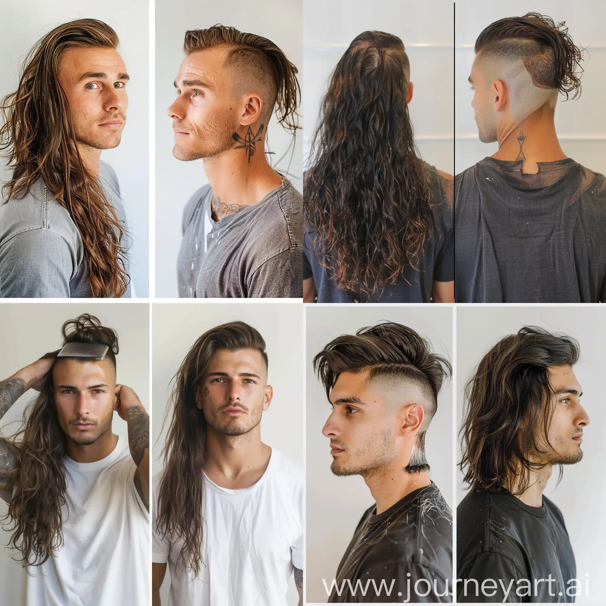 before and after pictures, man with long beautiful hair shaves down to the scalp
