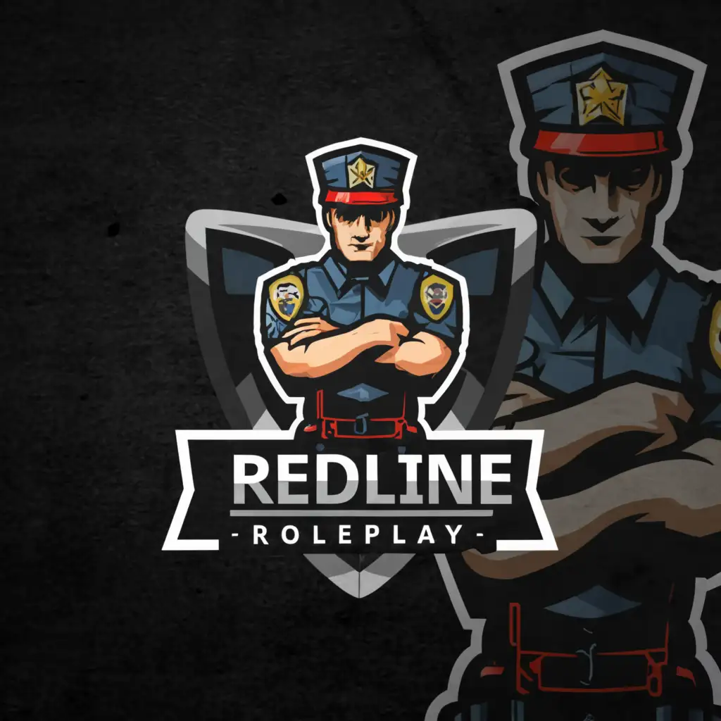 a logo design,with the text "redline roleplay", main symbol:police man crossing there arms,Moderate,be used in Travel industry,clear background