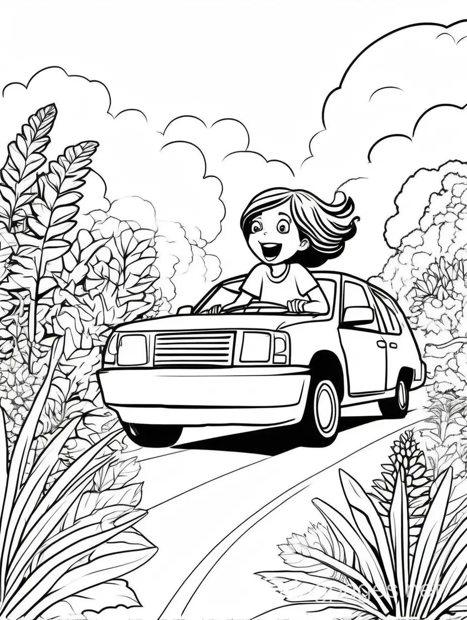 Energetic-Woman-Daydreaming-About-Plants-in-Monochrome-Coloring-Page