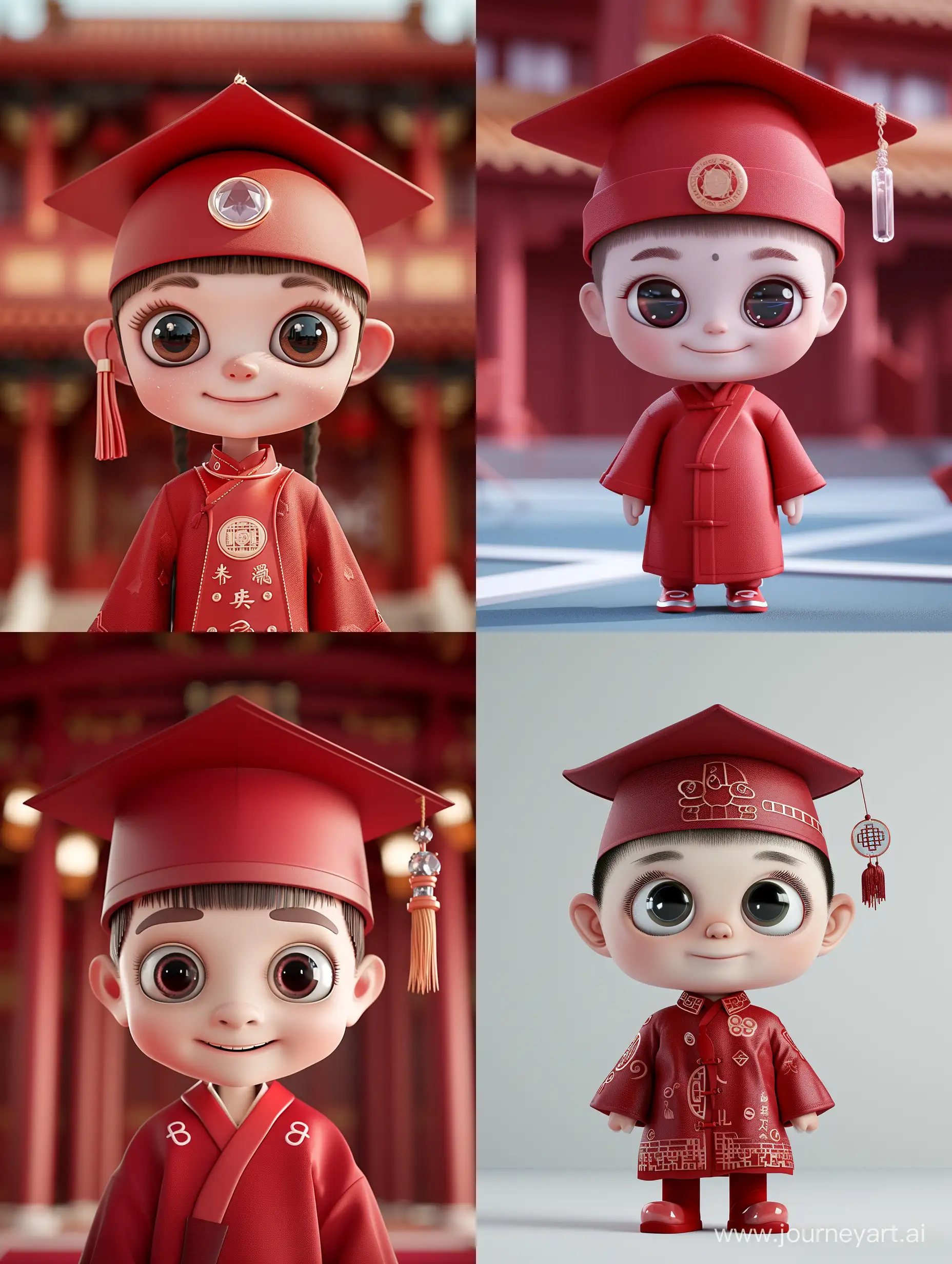 Adorable-Miniature-Doctoral-Character-in-Red-Academic-Attire