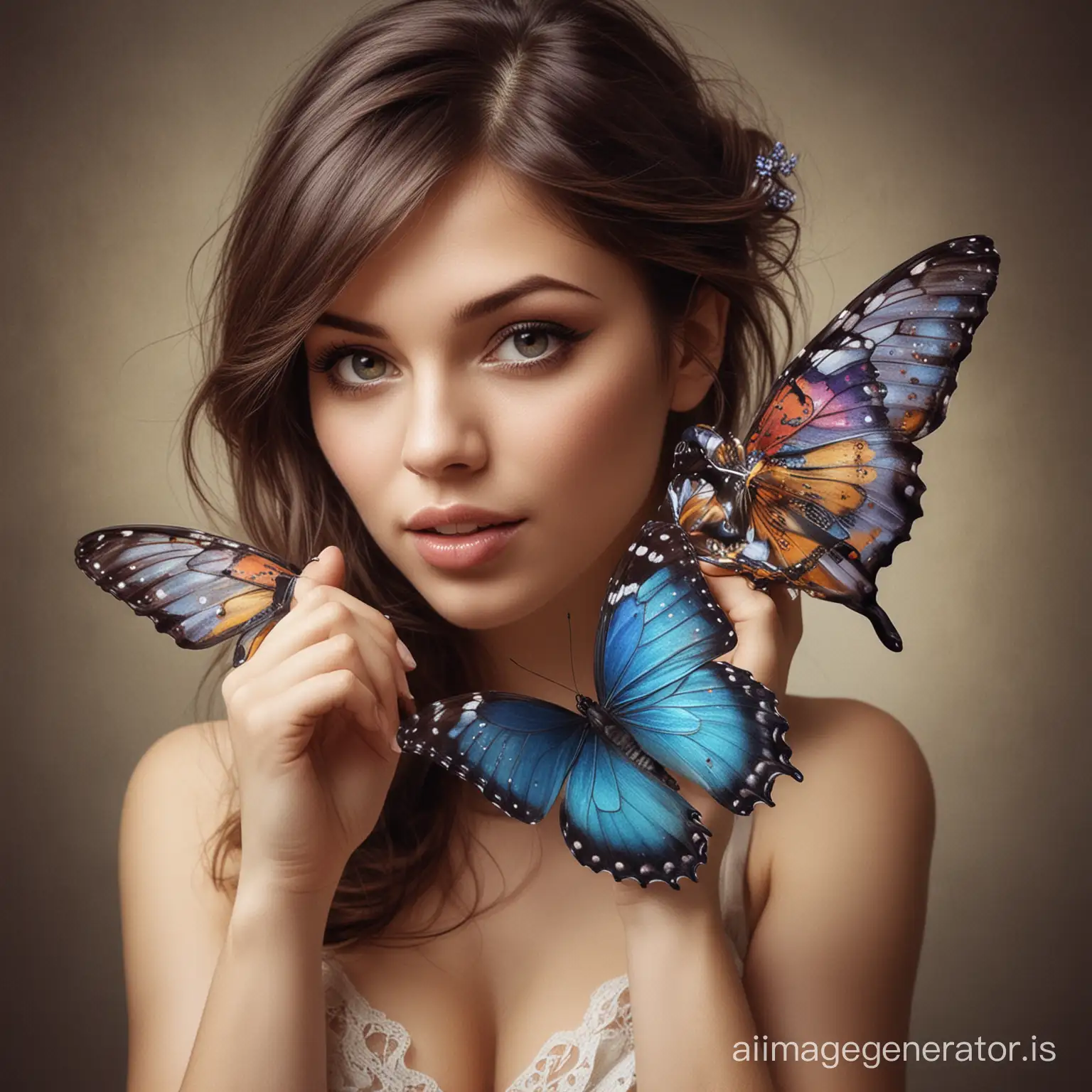 Enchanting-Moment-Woman-Embraced-by-Love-as-Butterfly-Alights