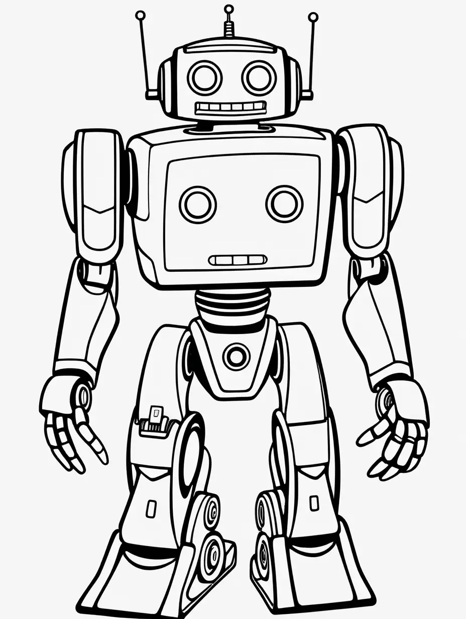 Adorable Cartoon Robots Coloring Page for Creative Fun