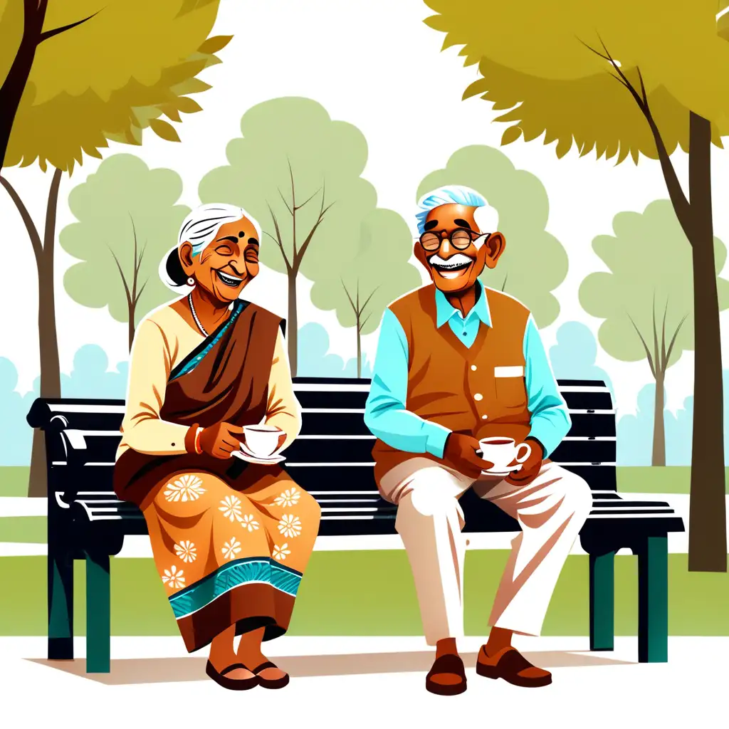 Elderly Indian Couple Enjoying Tea and Laughter in Park
