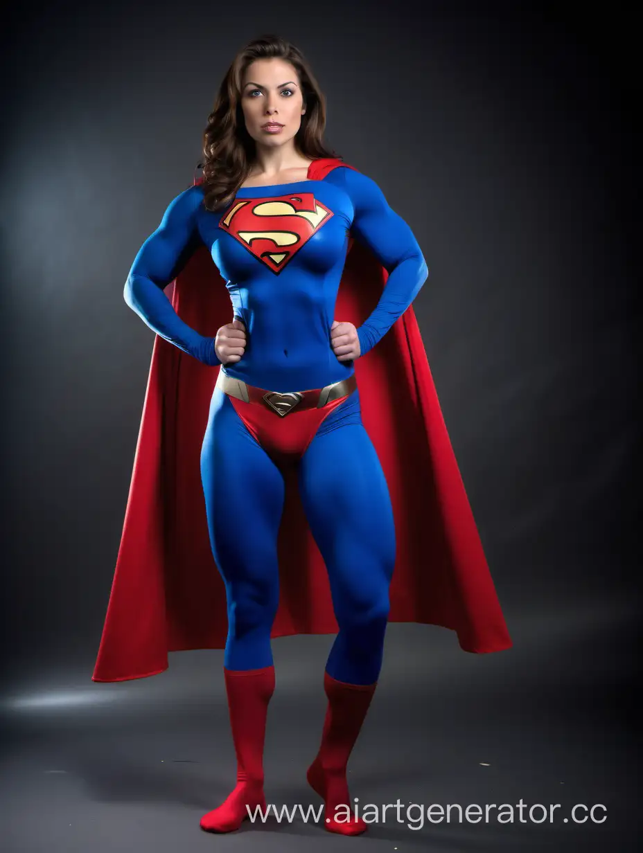 Mighty-Superwoman-in-Heroic-Superman-Costume-Flexing-Muscles