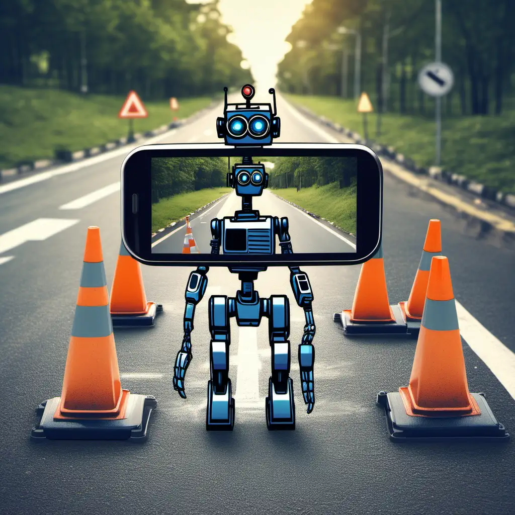 create an image for a slide concerning the use of AR glasses for supporting robot-based road maintenance