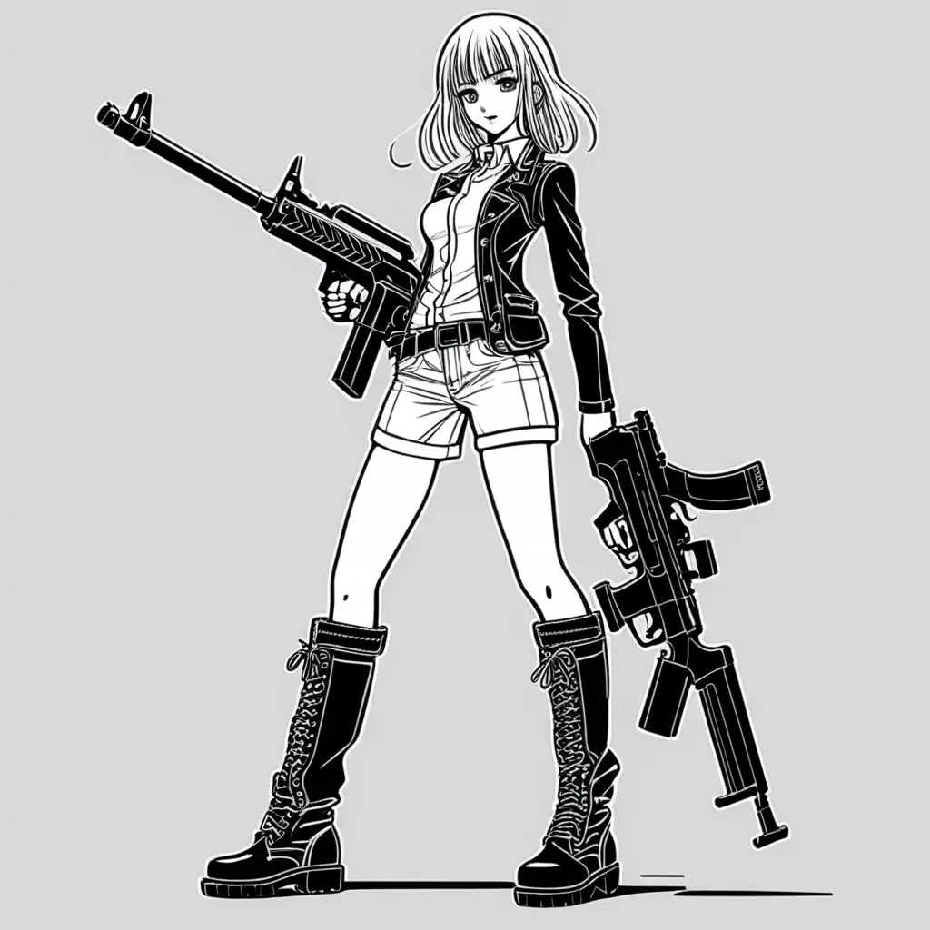 Manga Girl with Powerful Arsenal and Stylish Boots