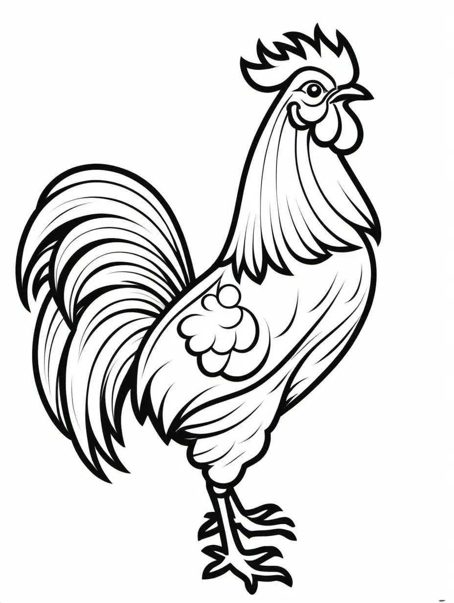 Adorable Rooster Coloring Page Simple and Cute Line Art on White Background
