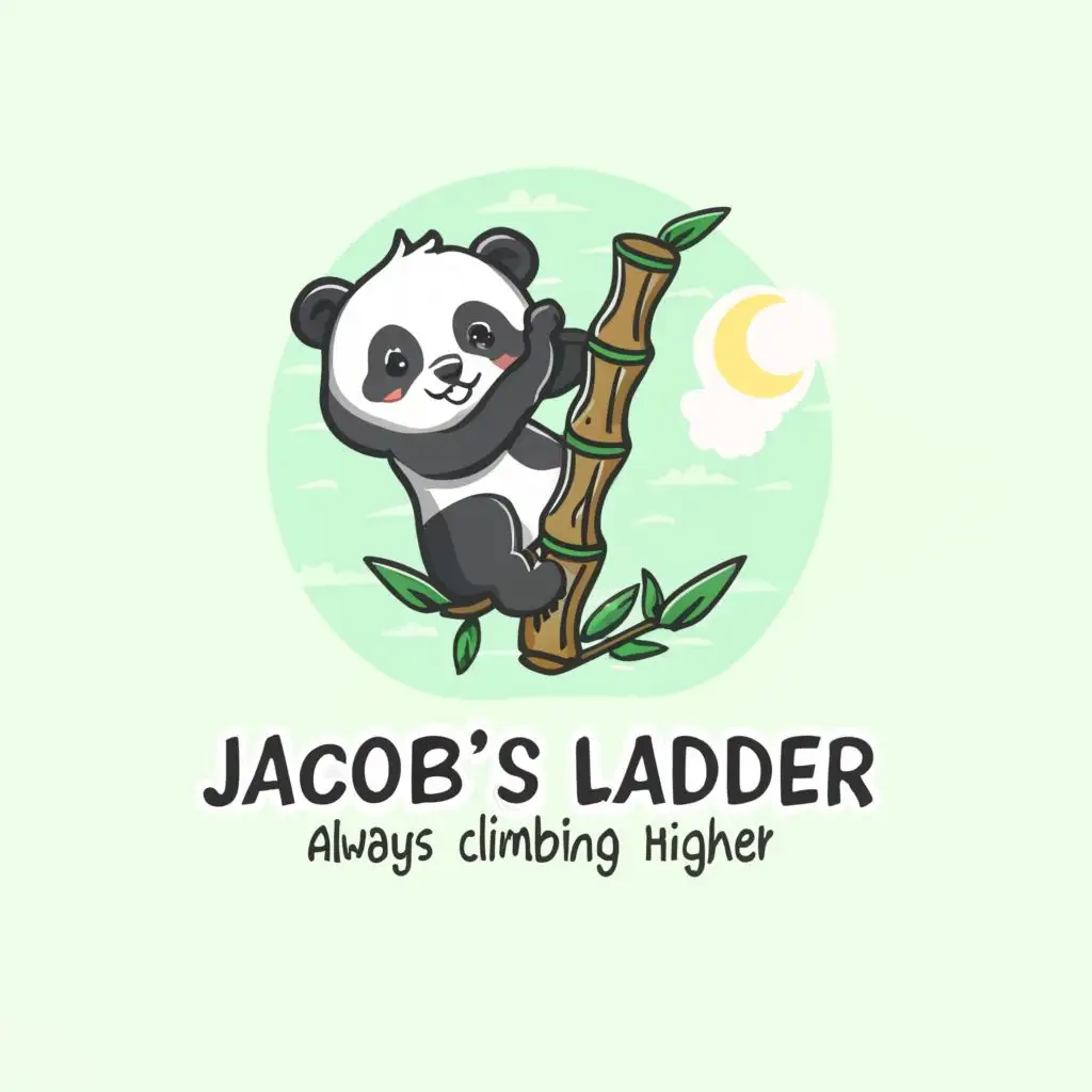 a logo design,with the text "Jacob's Ladder always climbing higher", main symbol:A cute baby Panda climbing a green baboo ladder   ,Moderate,clear background