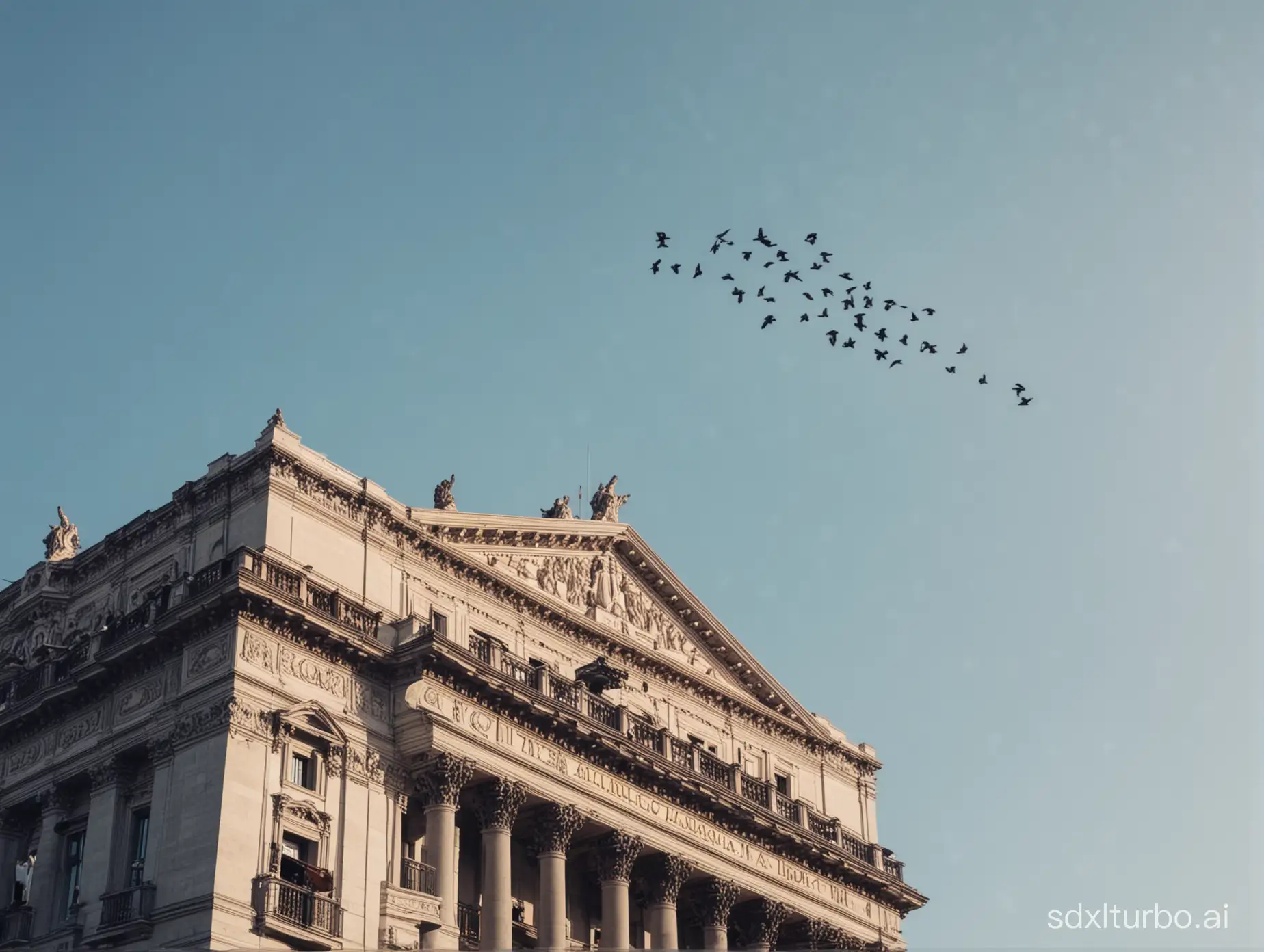 Teatro alla Scala, city view, milan, winter, blue sky, some birds