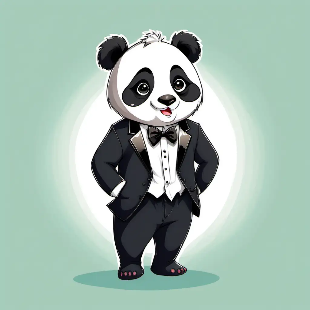 Adorable Cartoon Panda Wearing Tuxedo Clear Background