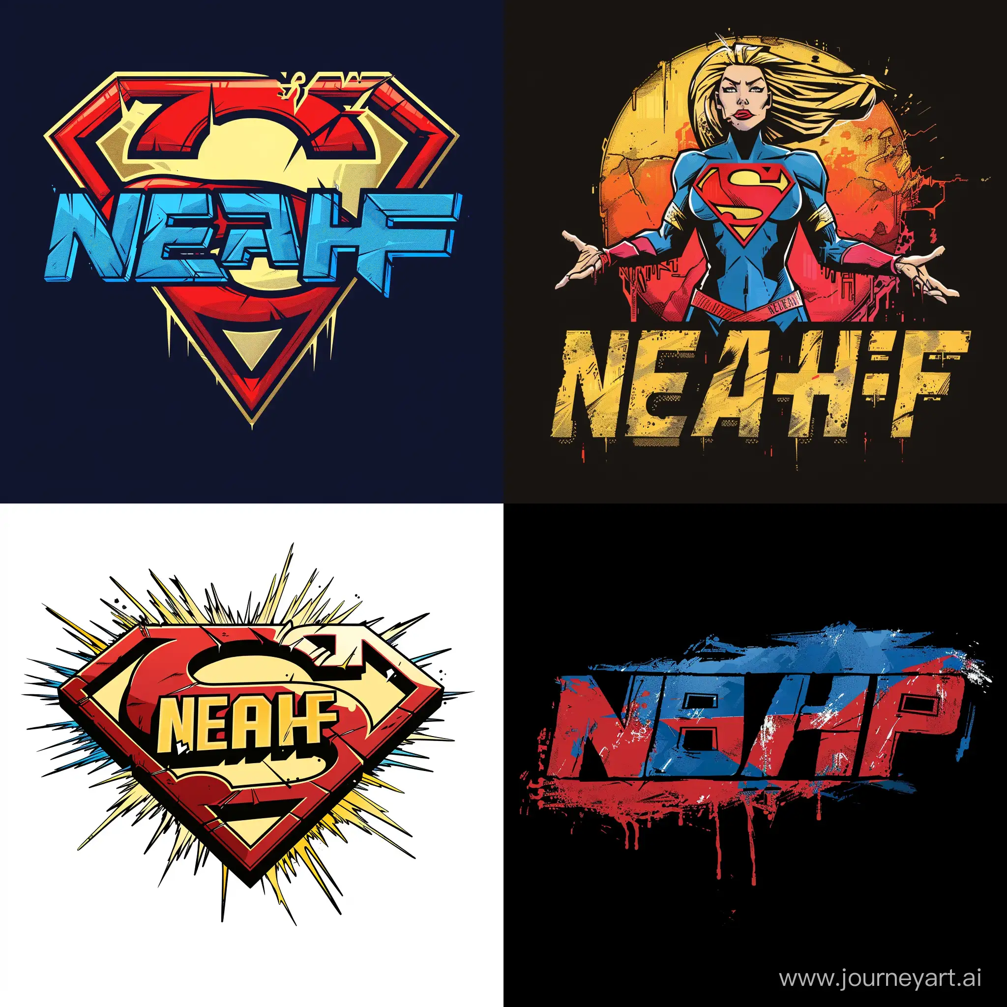 The text "NezaHF" as the super-hero comics logo