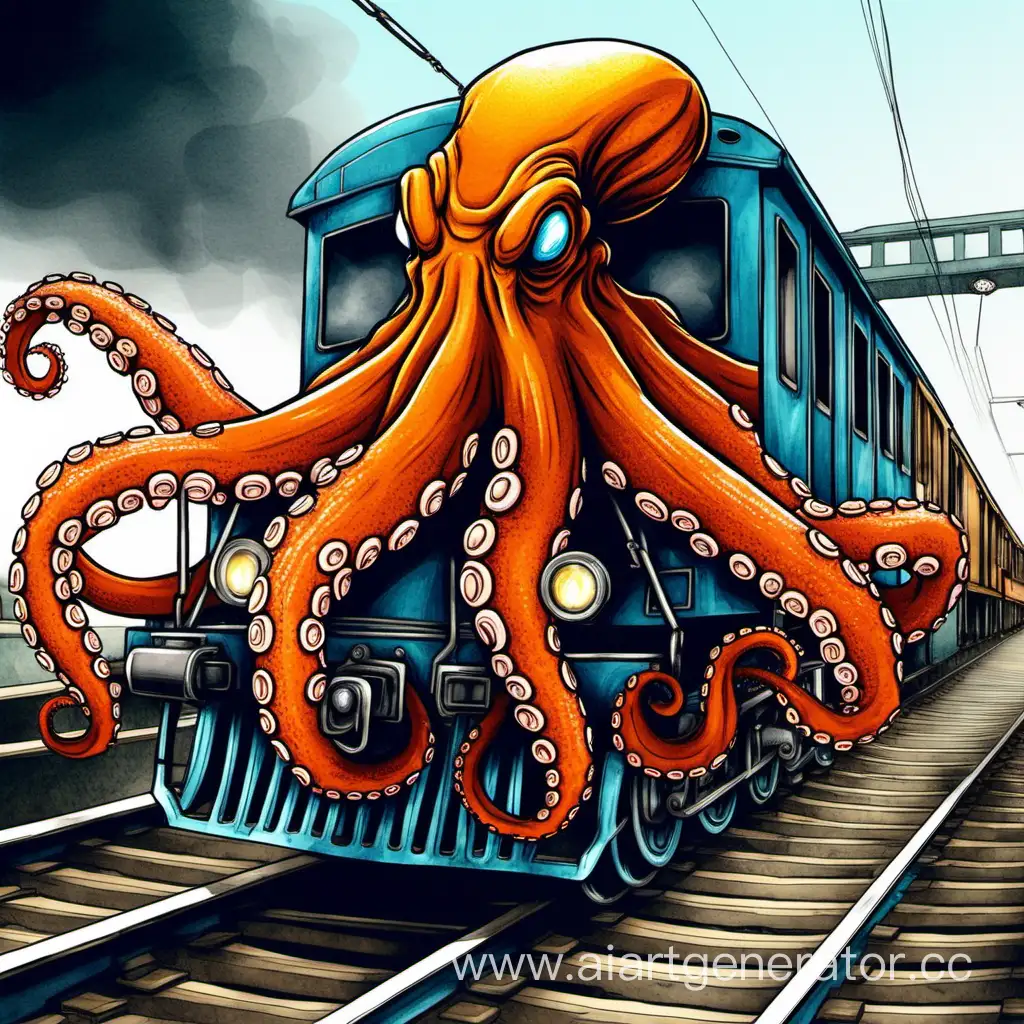 Colorful-Octopus-Riding-a-Train