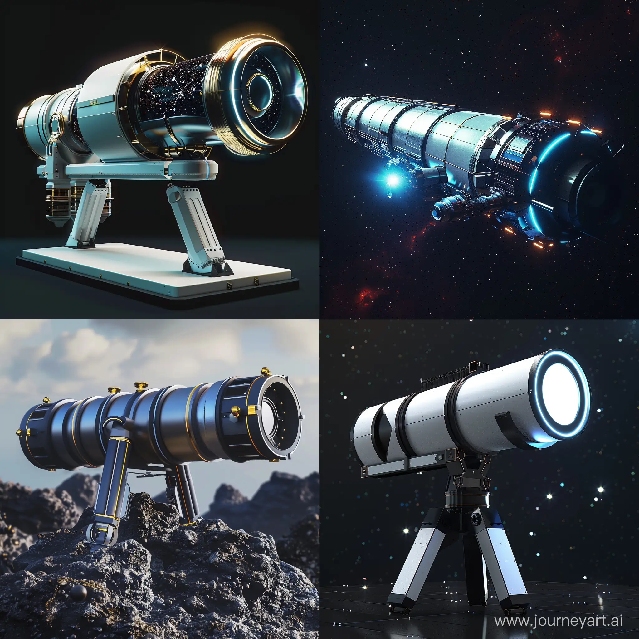 Futuristic space telescope, world of high tech, recyclable materials, octane render