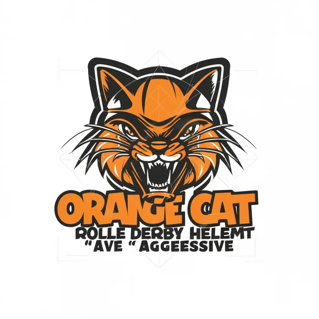 a logo design,with the text "orange cat roller derby helmet aggressive", main symbol:orange cat,Moderate,be used in Nonprofit industry,clear background