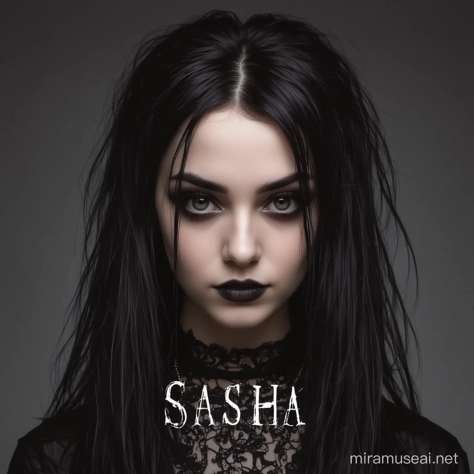 Goth Girl with Name Sasha in Bold Typography