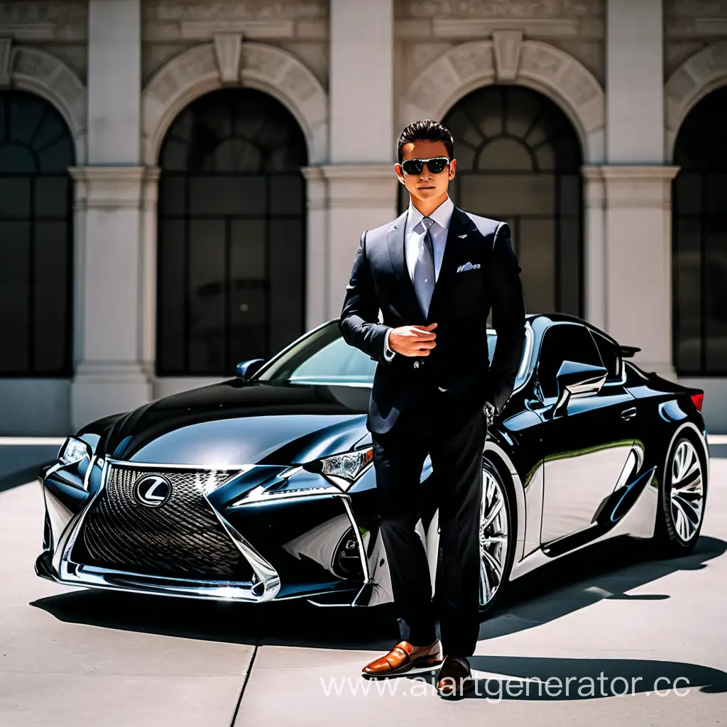 cool guy in a suit and Lexus
