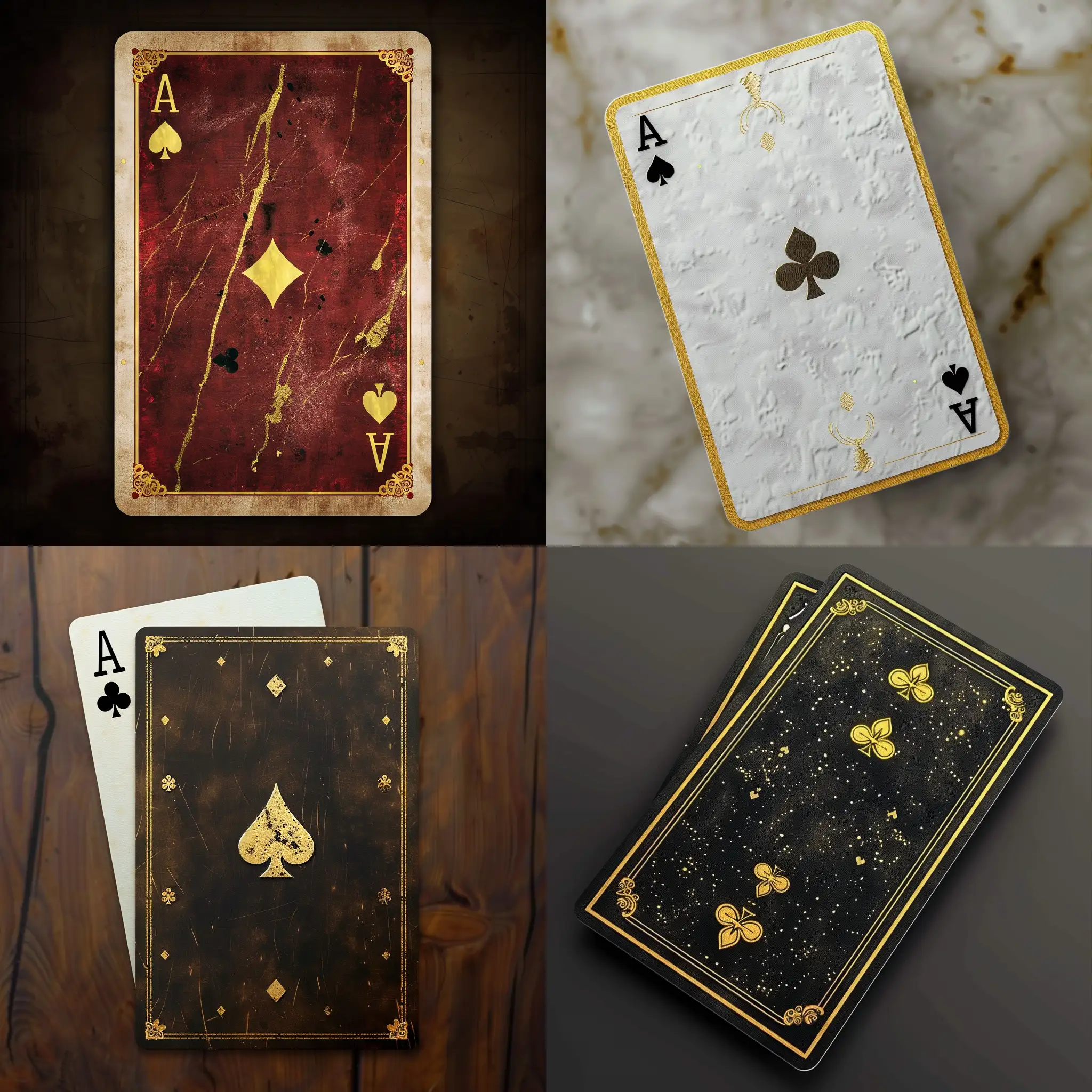 Playing card design with golden trims on the edges of it and a unique style texture