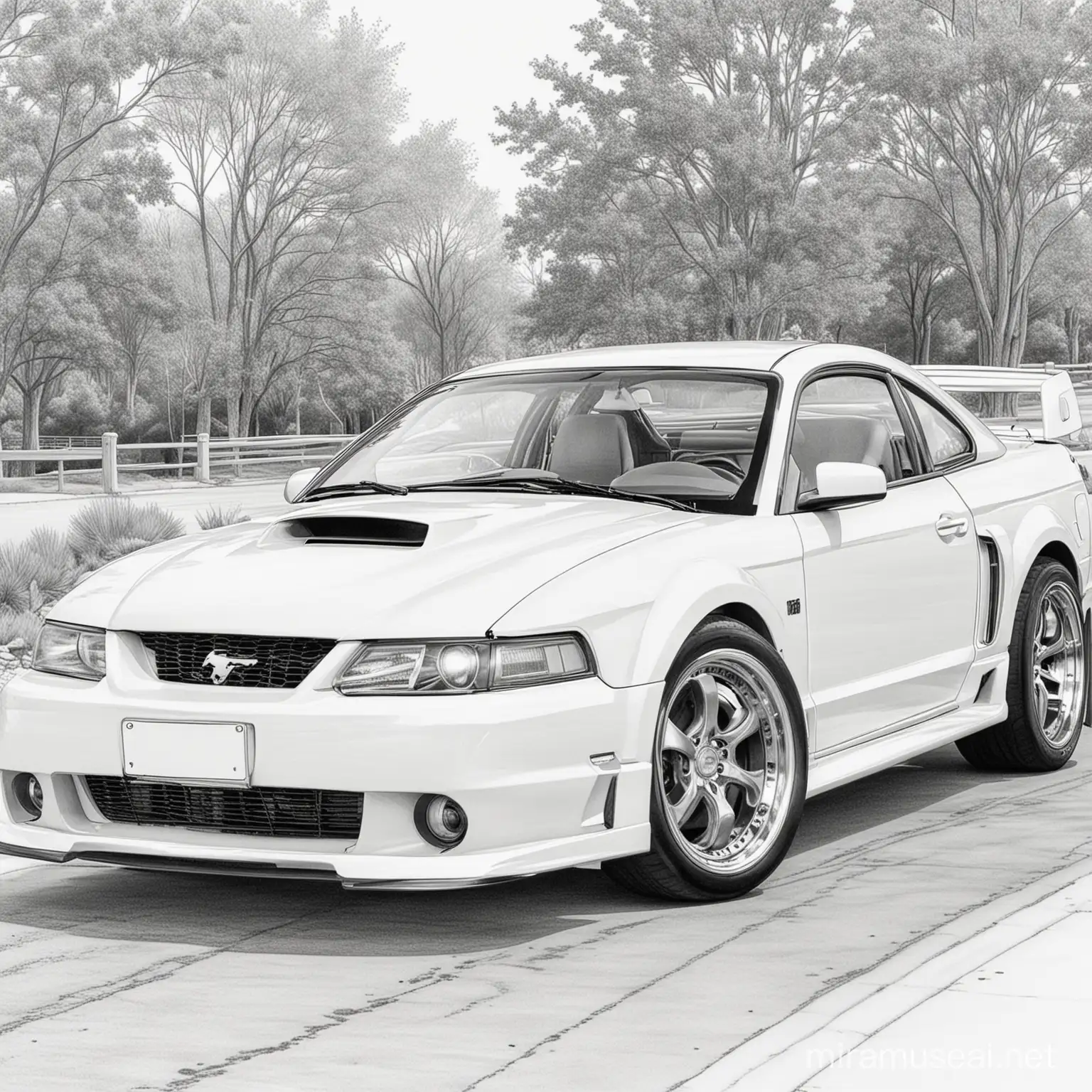 Detailed Coloring Page of a 2000 Ford Mustang SVT Cobra R