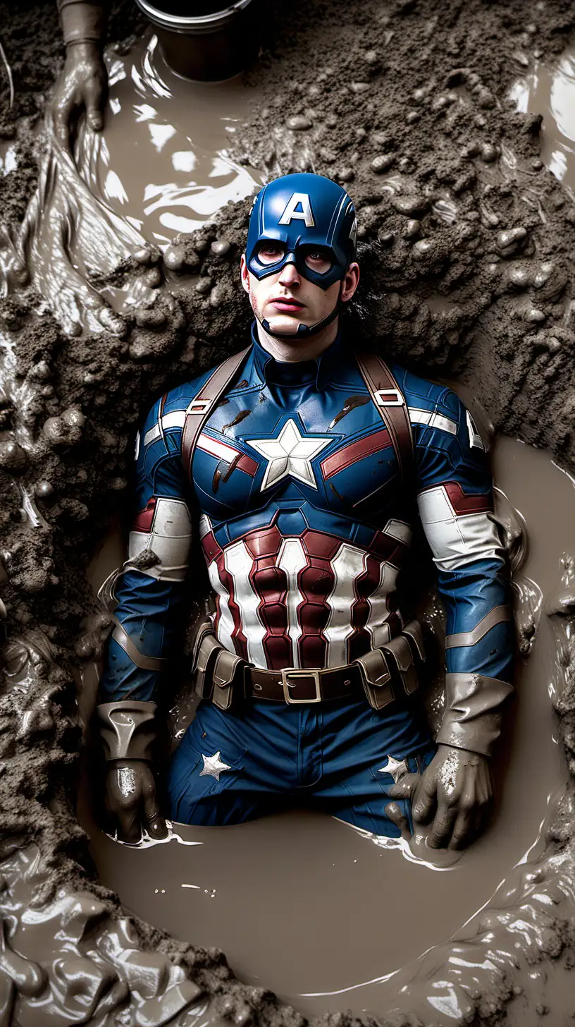 Captain America drowning whole body in mud asking for help...sad head visible