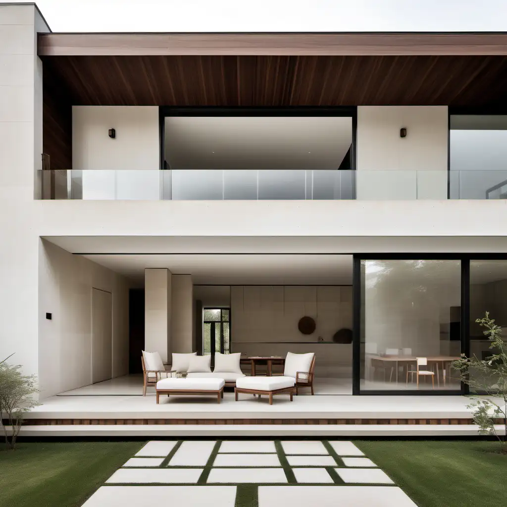 Minimalist Japandi Large Estate Home Exterior in Organic Style