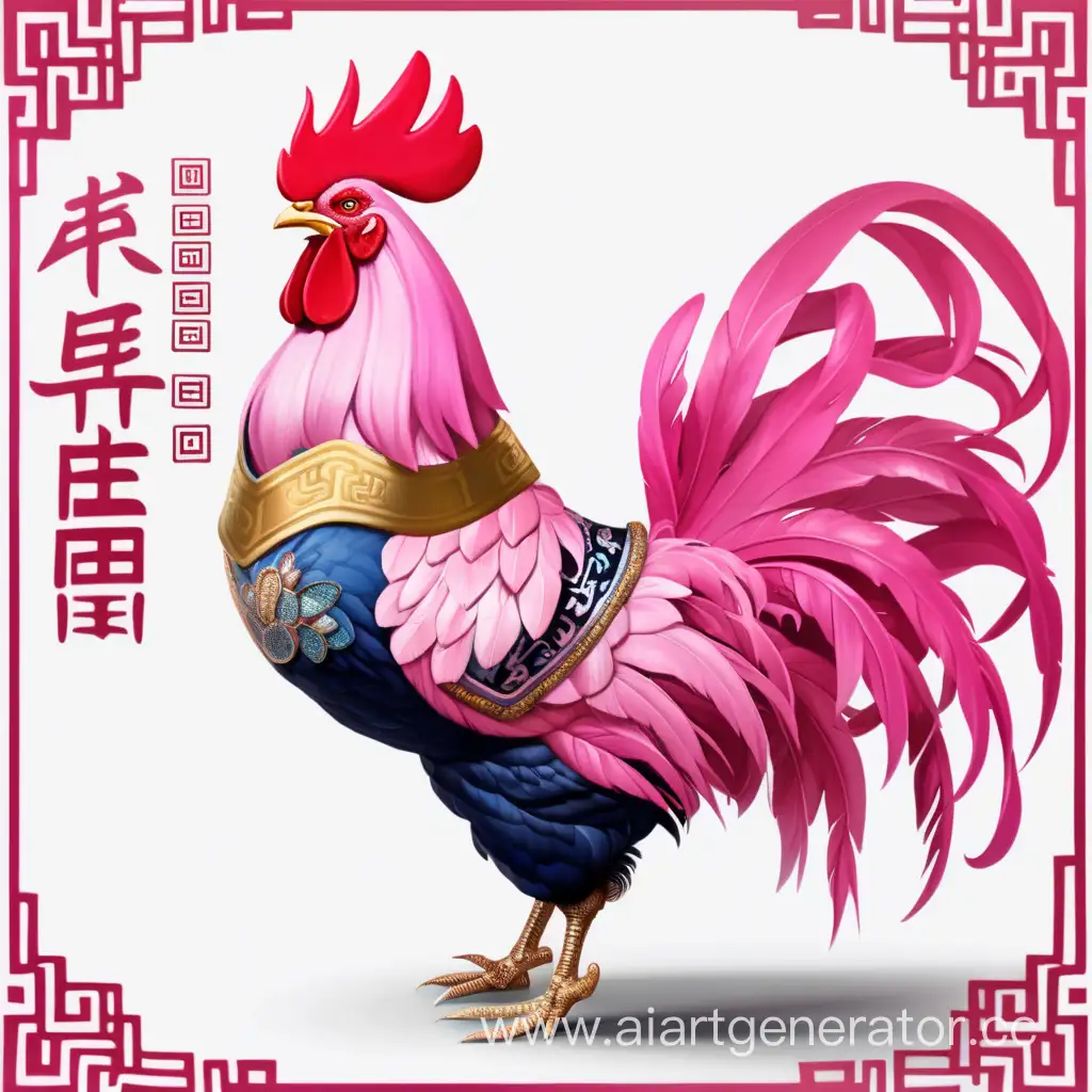 Розовый петух в национальной одежде Китая