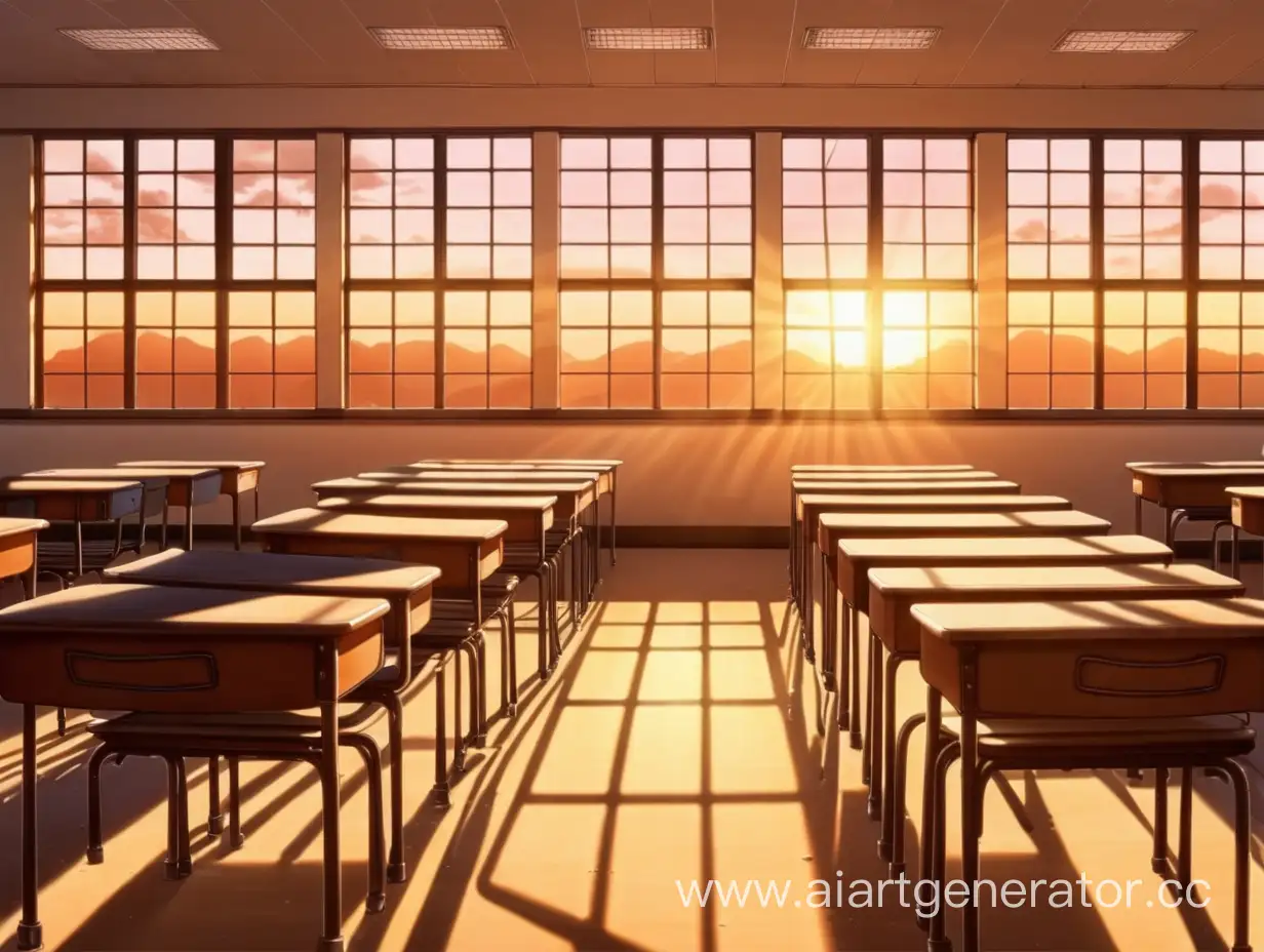 anime empty school room with sunset light