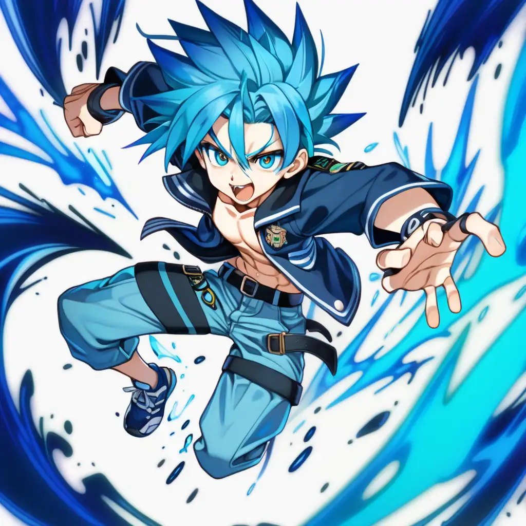 Energetic Anime Boy with Wild Expression and Cyan Claw Attack