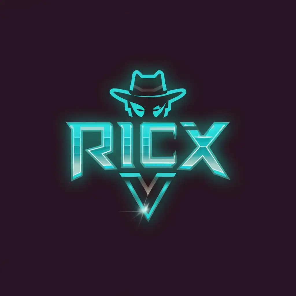 a logo design, with the text 'RicX', main symbol: cowboy, wild west mixed with cyberpunk, complex, clear background