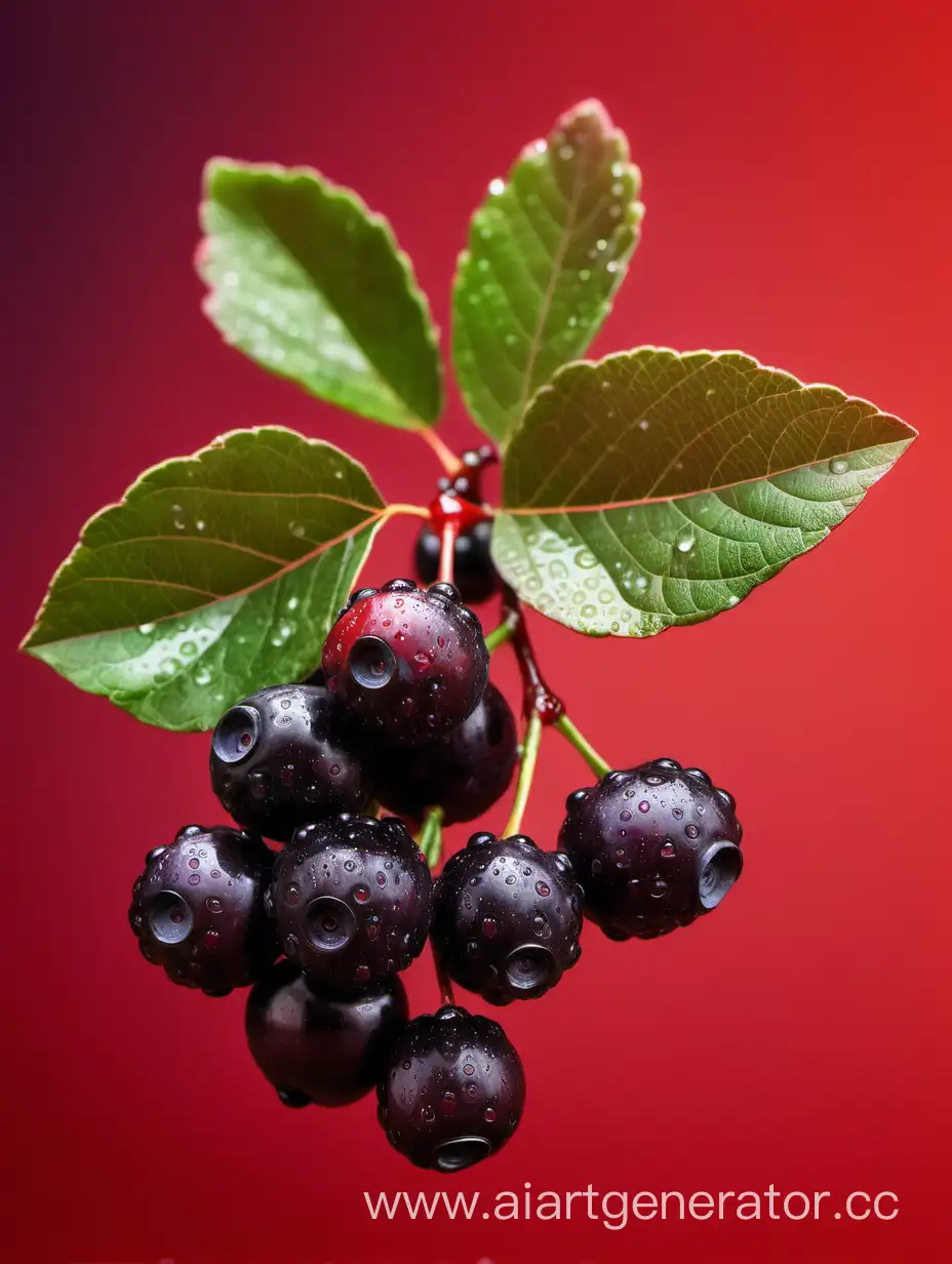 Aronia on with water drops antique gradient red and green background