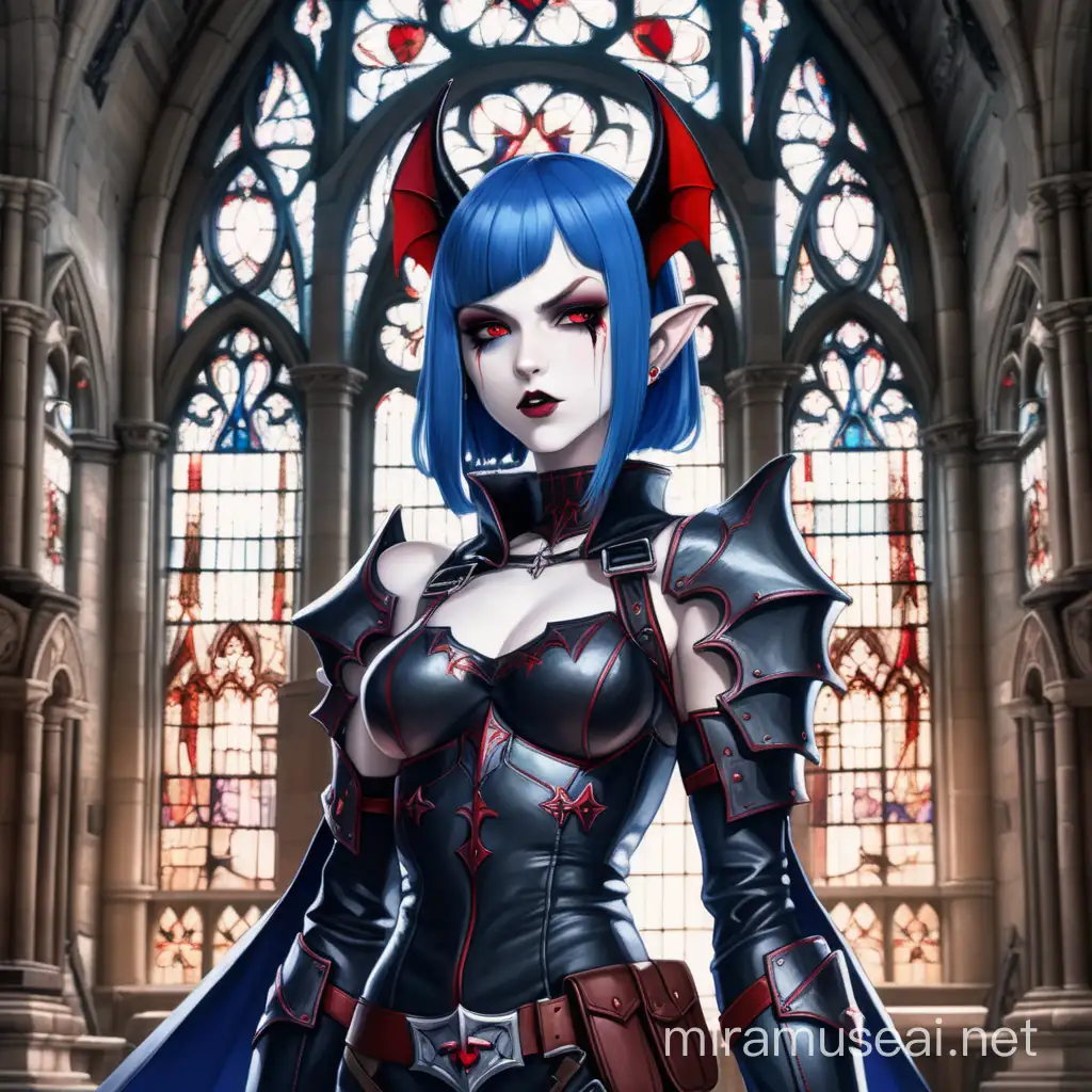 Anime Vampire Lady in Abandoned Church with Bat Wings and Elegance