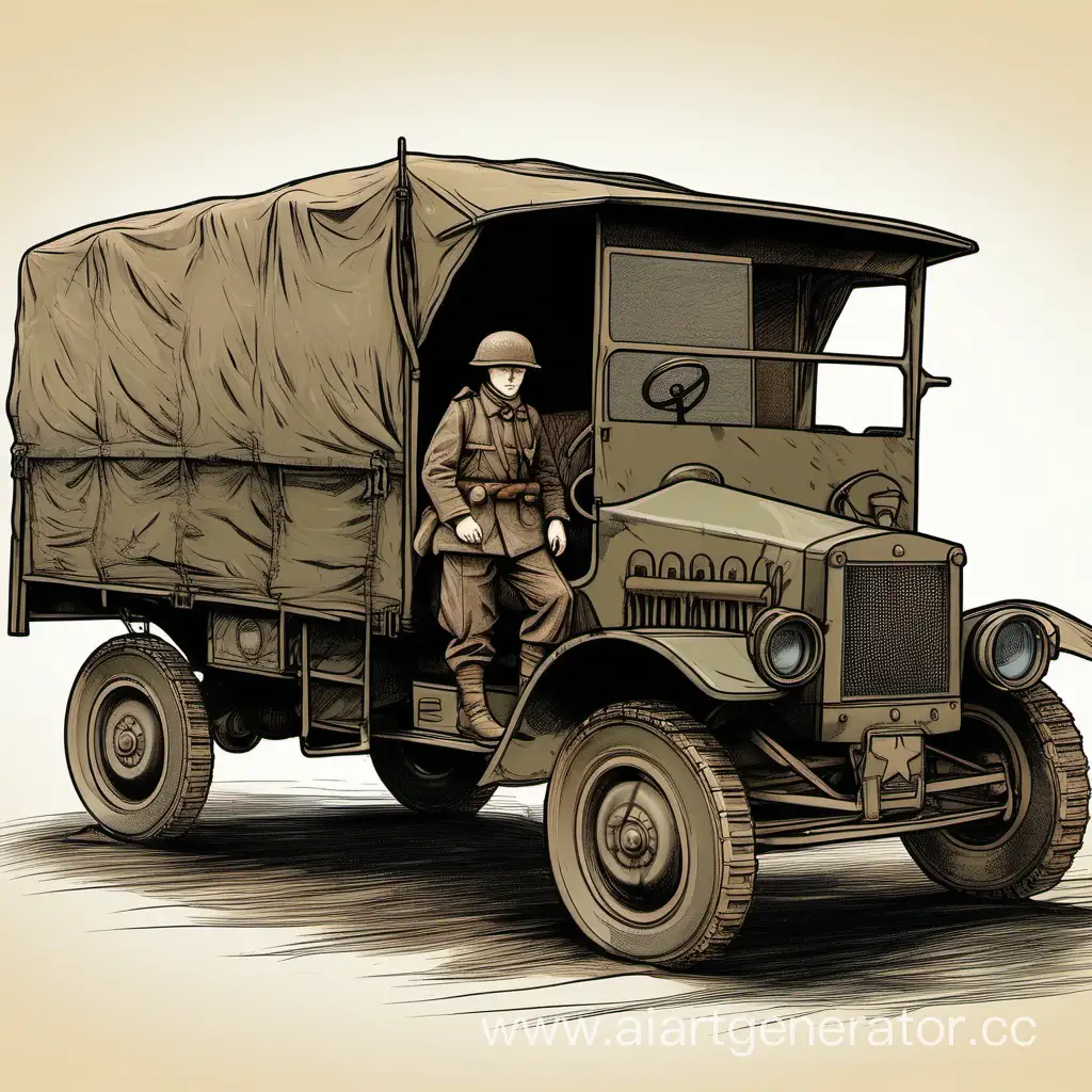 World War I truck in the style of a drawing