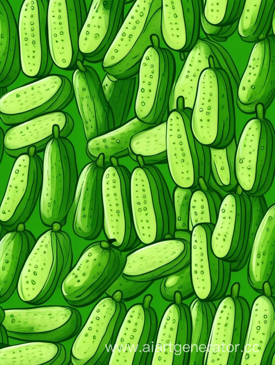 Vibrant-Cartoon-Cucumbers-on-Lush-Green-Background