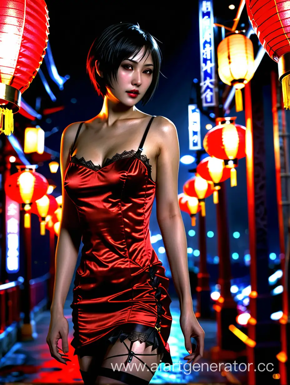 Seductively-Glamorous-Ada-Wong-in-Red-Dress-Amidst-Night-City-Lights