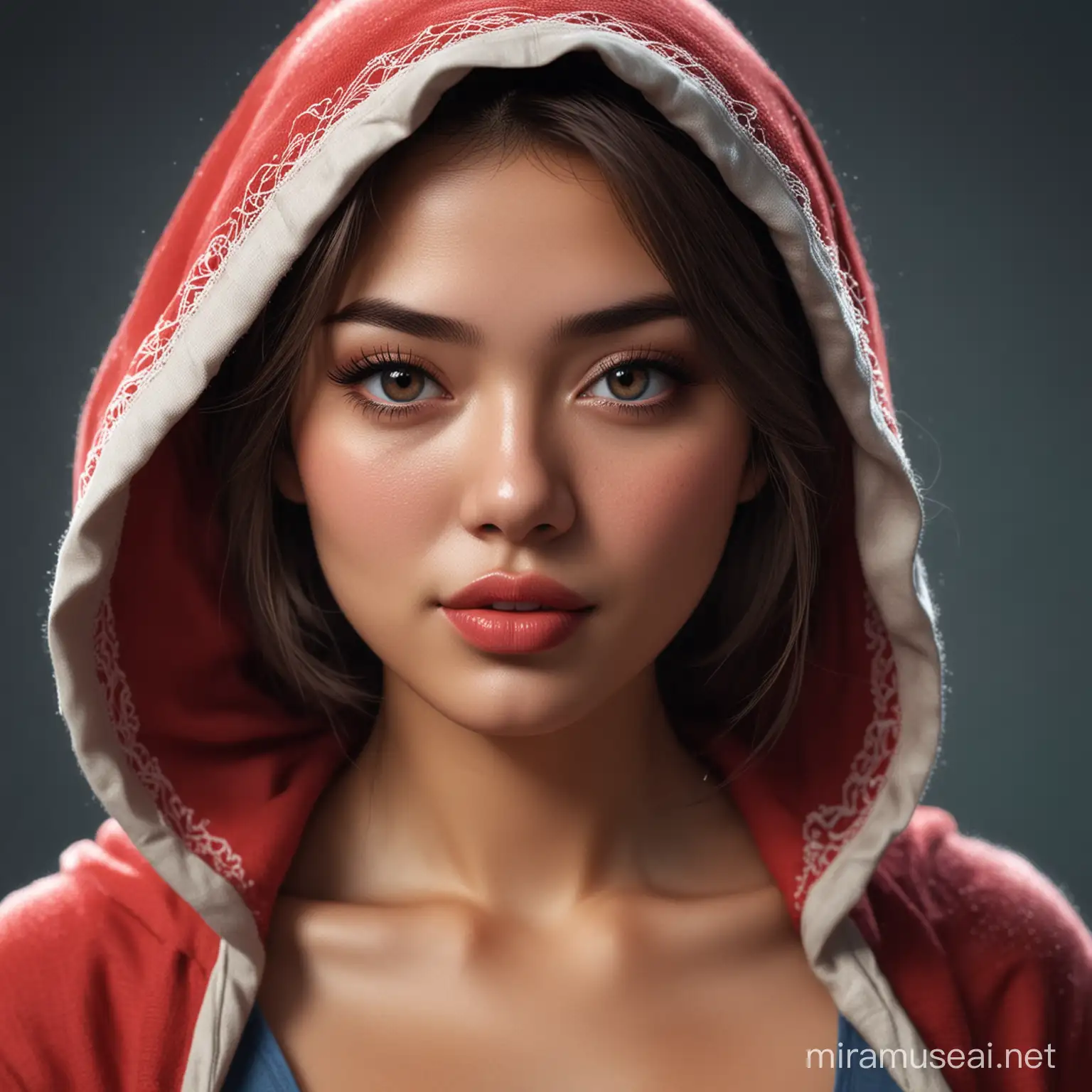 Modern Portrait of a Young Indonesian Woman in Blue Bikini with Red Riding Hood Twist