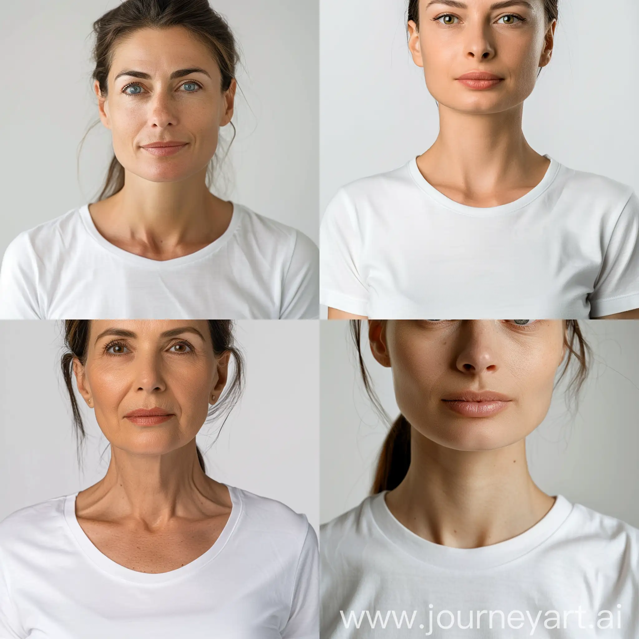 Portrait-of-a-40YearOld-Woman-in-White-TShirt-with-Hair-Tied-Back