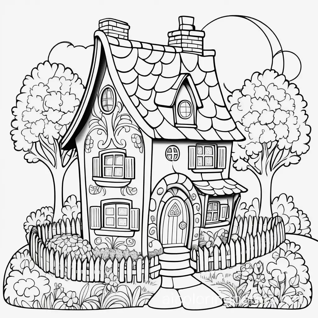 Fantasy-Story-Book-Cottage-Coloring-Page-with-Swirling-Folk-Art-Style