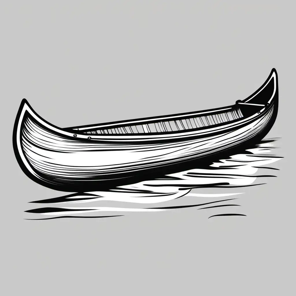 Traditional Dugout Canoe Sketch Minimalistic Black and White Outline