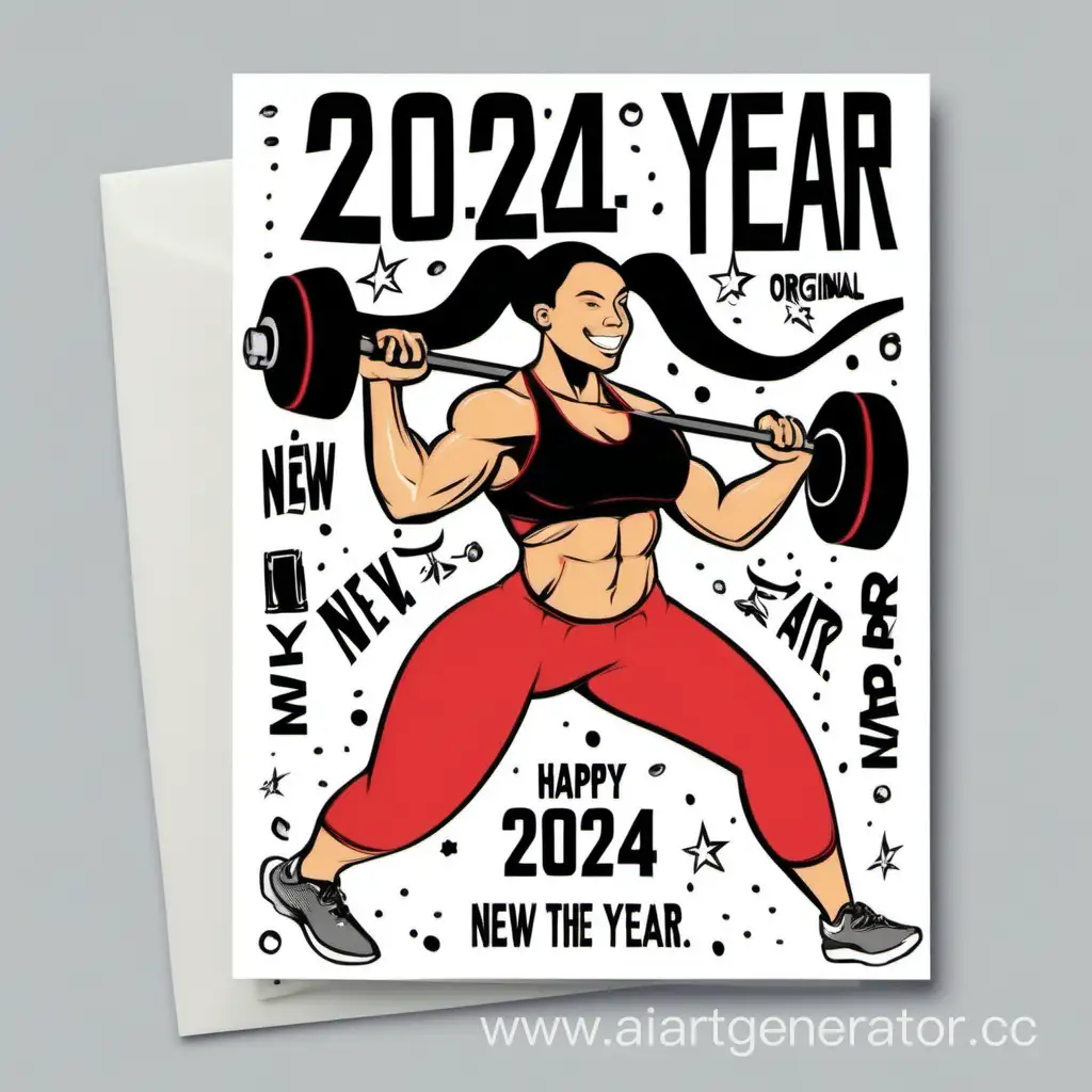 Оригинальная Открытка с новым годом 2024 спортивная в сортзале пресс happy new year
