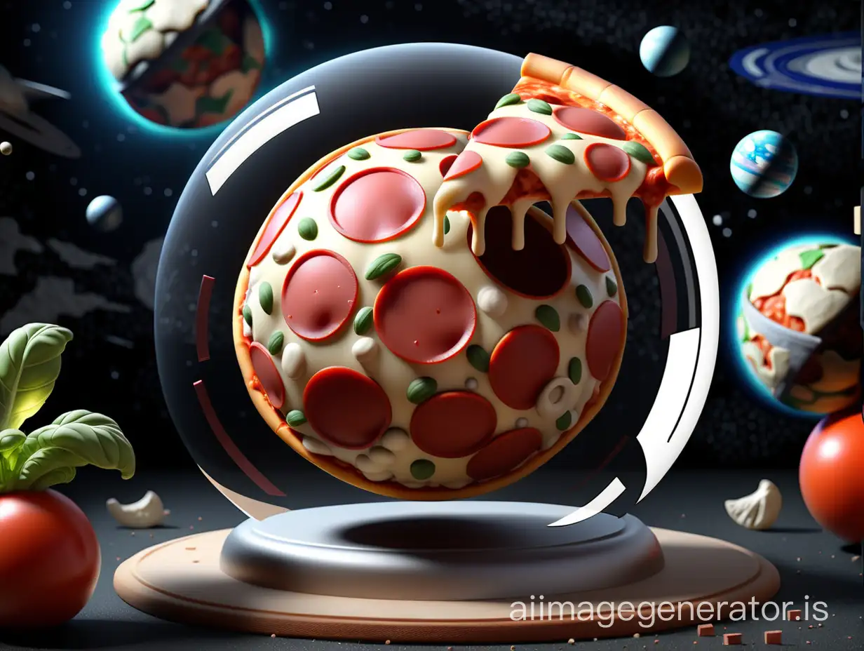 Pizza in the form of a sphere, in space without borders