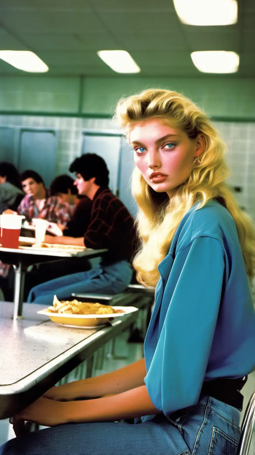Elsa Hosk in 1980s high school cafeteria