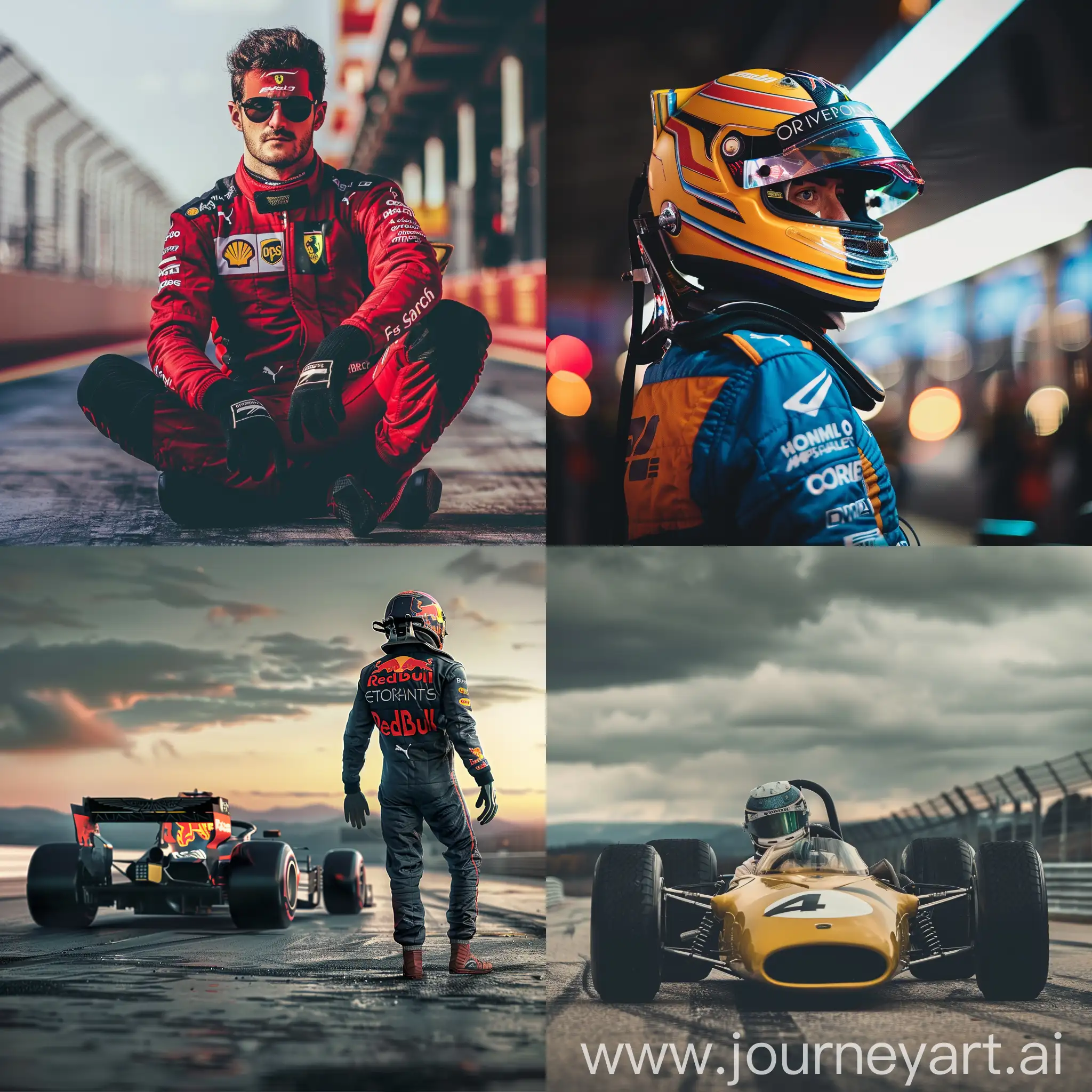 a f1 driver in 3/4 pose