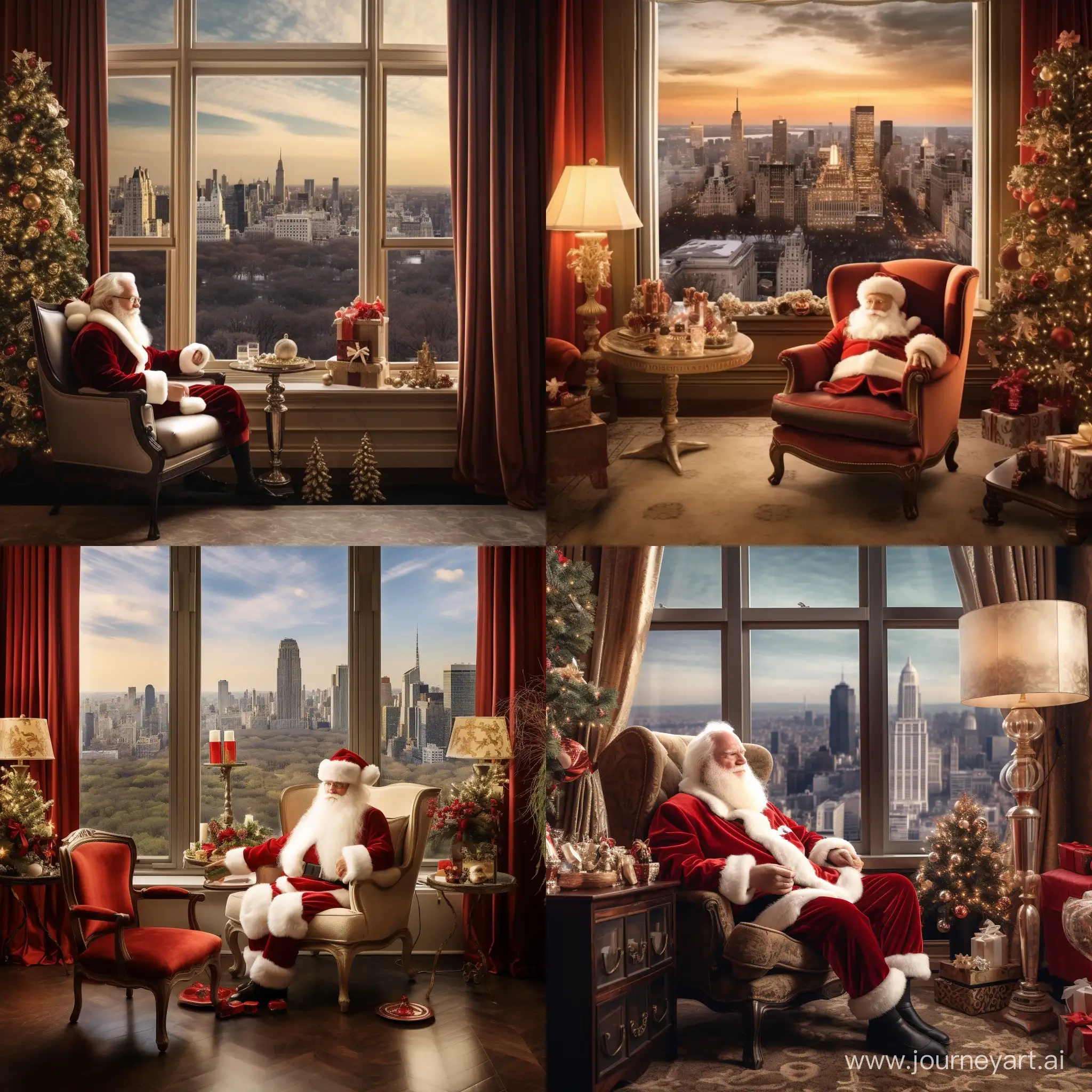 Santa-Claus-Relaxing-by-Central-Park-Fireplace-View