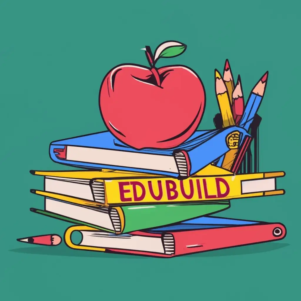 logo, apple and pencils on coloring books, with the text "EduBuild", typography, be used in Education industry