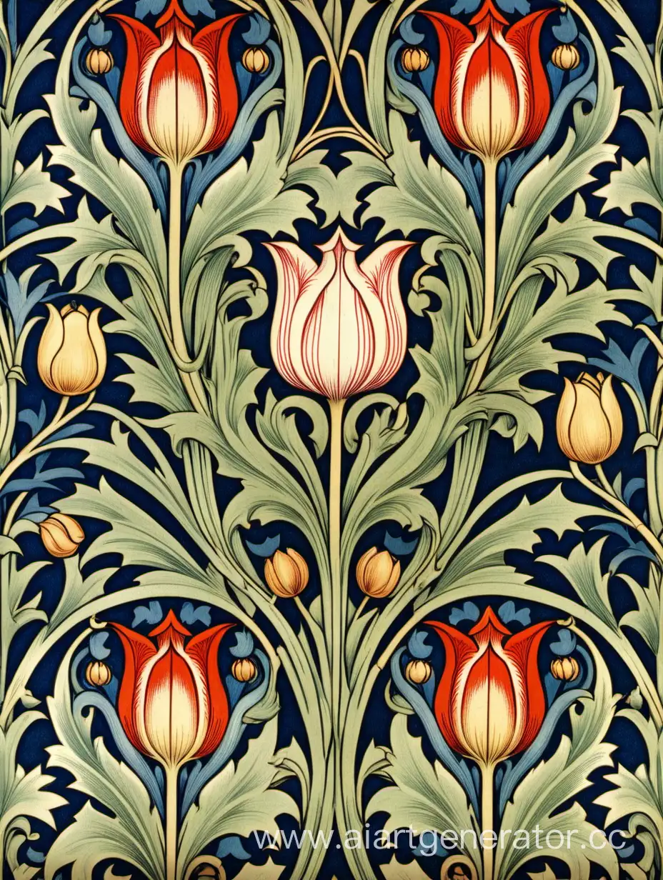 Detailed-Art-Nouveau-Wallpaper-with-William-Morris-Tulip-Pattern
