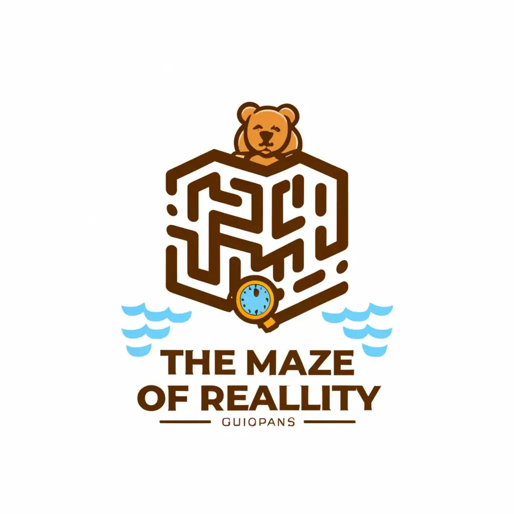 a logo design,with the text "The Maze Of Reality", main symbol:Maze, teddy, waves,Moderate,clear background