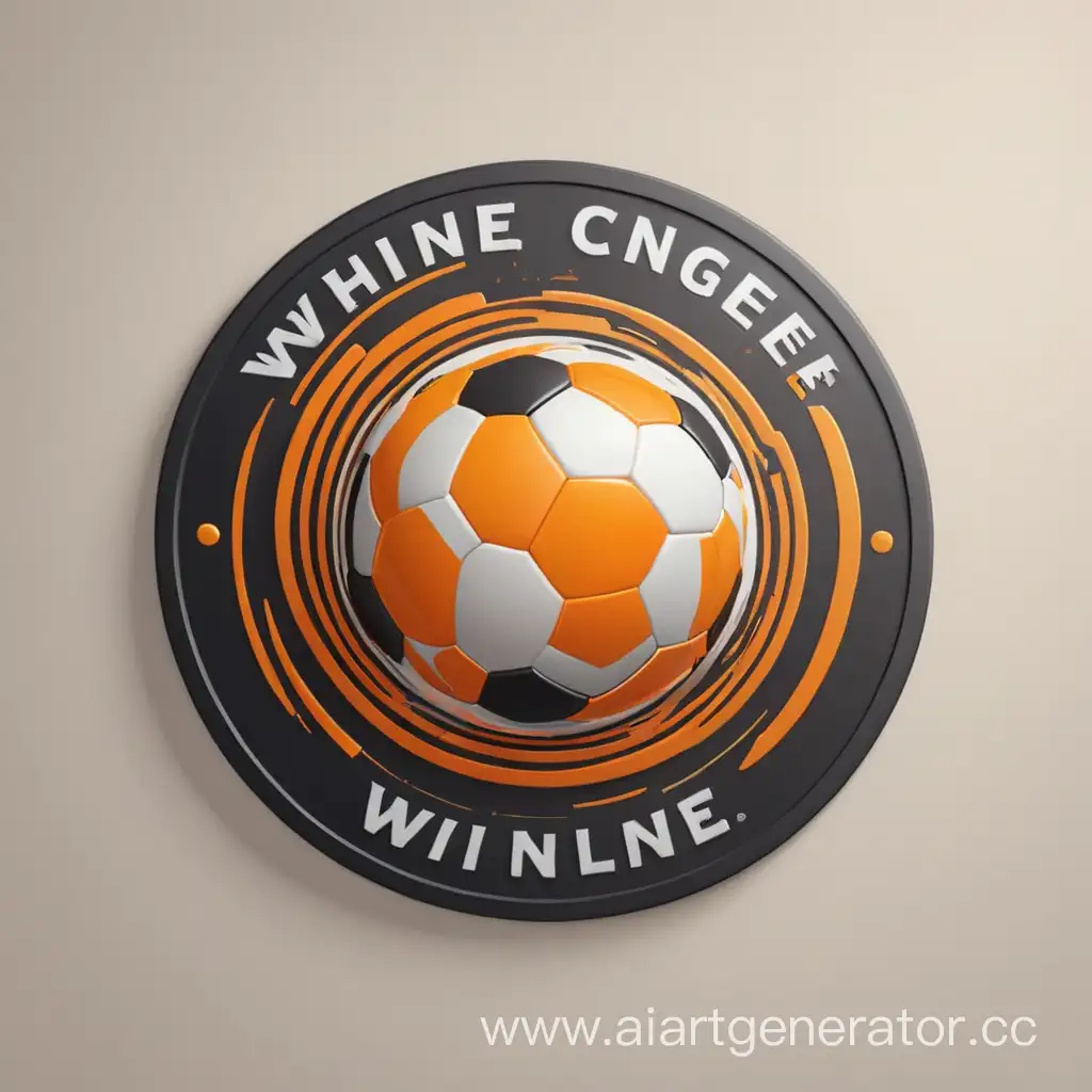 Сгенерируй логотип для компании   "Winline" с оранжевым глянцевым кругом, объемным шрифтом и линиями, похожими на разметку футбольного поля 
